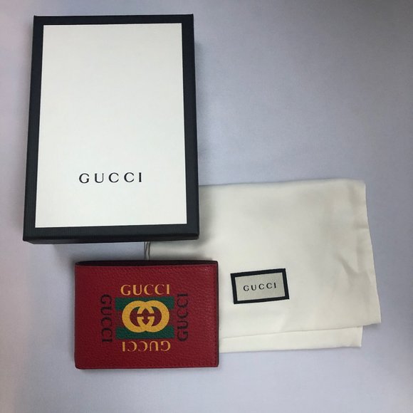 NWT Gucci Print Leather Mini Bi-fold Wallet in Red - Picture 5 of 8